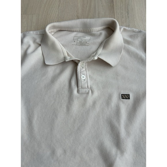 BILLY REID Bone Pima Cotton Polo Shirt Slim Fit Sz Medium Fits Small - Picture 2 of 5